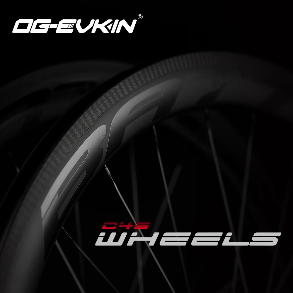 OG-EVKIN RW-002 Carbon Wheels Clincher 45mm Depth 25mm Outer Width V-Brake Carbon Wheel For Road Bike 700c UCI DT350 Wheelset