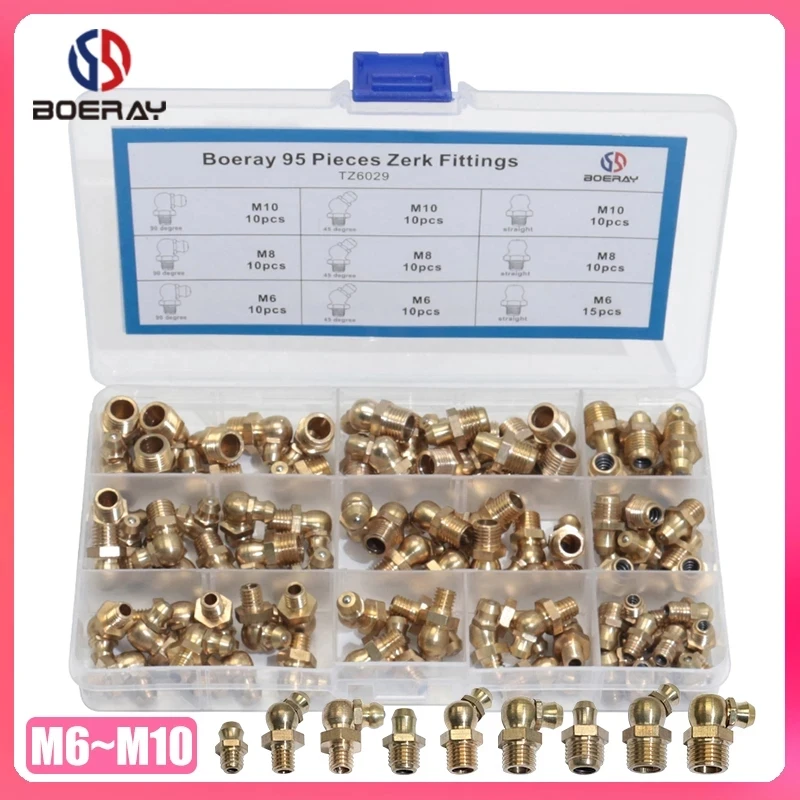 95 шт. латунные прямые и 90 45 градусов смазочные соски M6 M8 M10|grease nipple fitting|nipple fittingsgrease