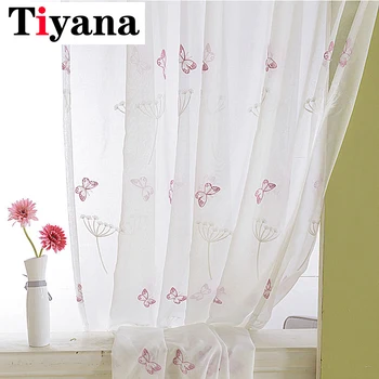 

Embroidered Butterfly Tulle Curtains for Kitchen Bedroom Sheer Dandelion Window Drapes Panels for Girls Room Living Room P266Z