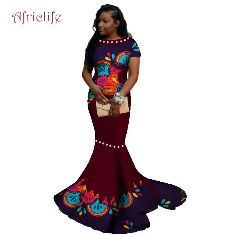 Африканские длинные платья для женщин, Африканский воск, цветочный принт, платье Базен Riche, одежда, традиционный жемчуг, дизайнерская одежда WY2608 - Цвет: 19