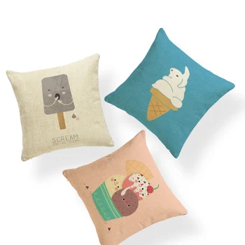 

Cute Cartoon Food Pillowcase Ice Cream Hot Air Balloon Bear Rabbit Owl Sofa Decorative Cushion Cover Polyester Linen Pillowcase