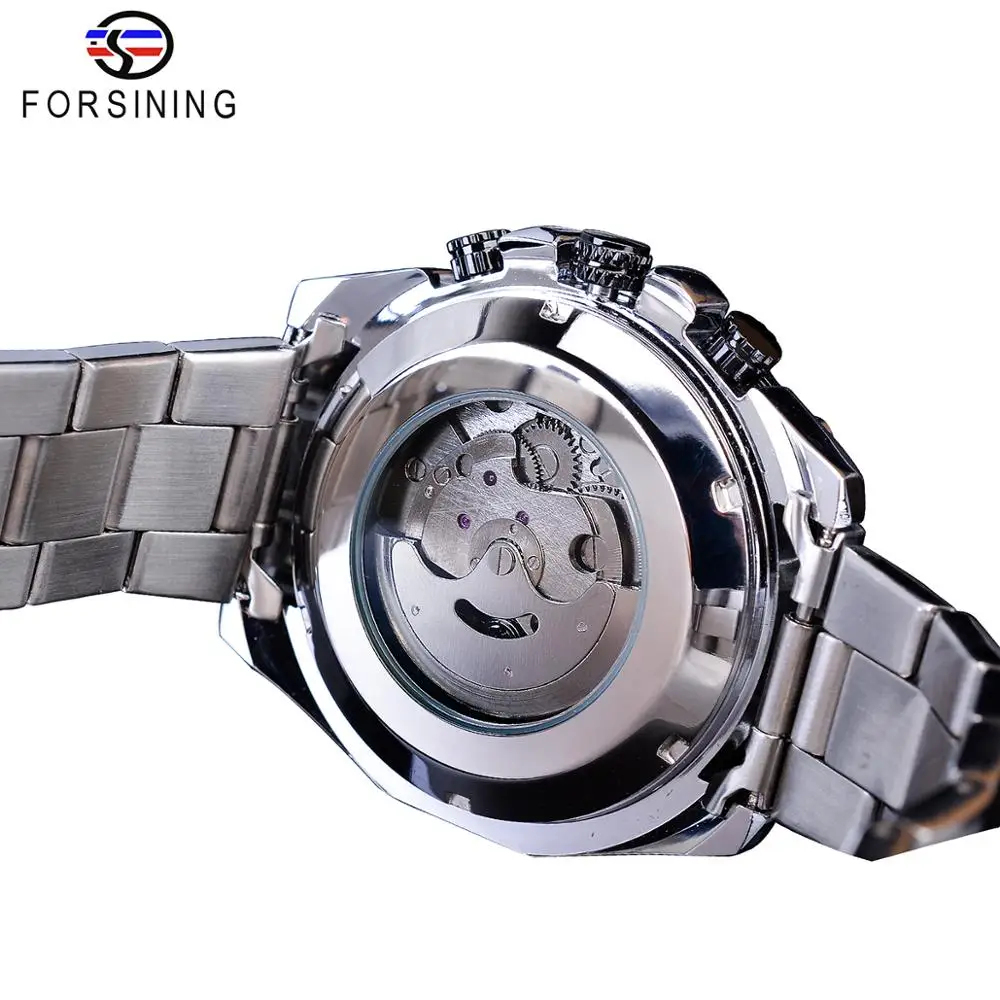 Forsining белый для мужчин Tourbillon механические часы Автоматическая Дата Moonphase сталь Спорт на открытом воздухе бизнес для мужчин Reloj Hombre подарок
