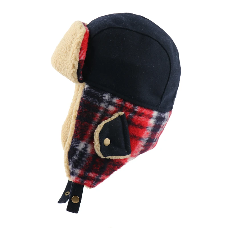 Red Plaid CAMOLAND, клетчатая шапка-бомбер для мужчин и женщин, ушанка, русская ушанка, шапка с очками, термо, искусственный берберский флис, охотничий шлем летчика - Цвет: Red Plaid