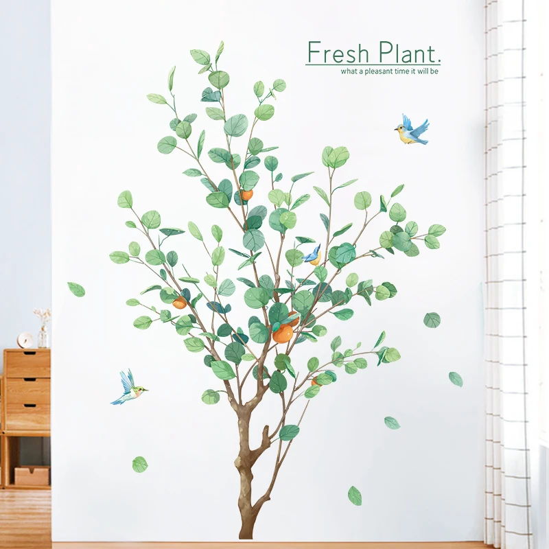 

Green Fresh Plant Wall Stickers Tree Bedroom Living Room TV Backdrop Decal Vinyl DIY Art Wallpaper Home Mural
