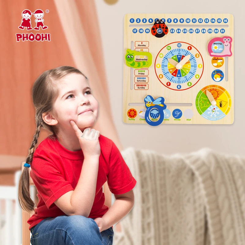 Деревянная игрушка с календарем, многофункциональная, 6 в 1, детские часы с датой, диаграммой погоды, обучающая игрушка для раннего обучения