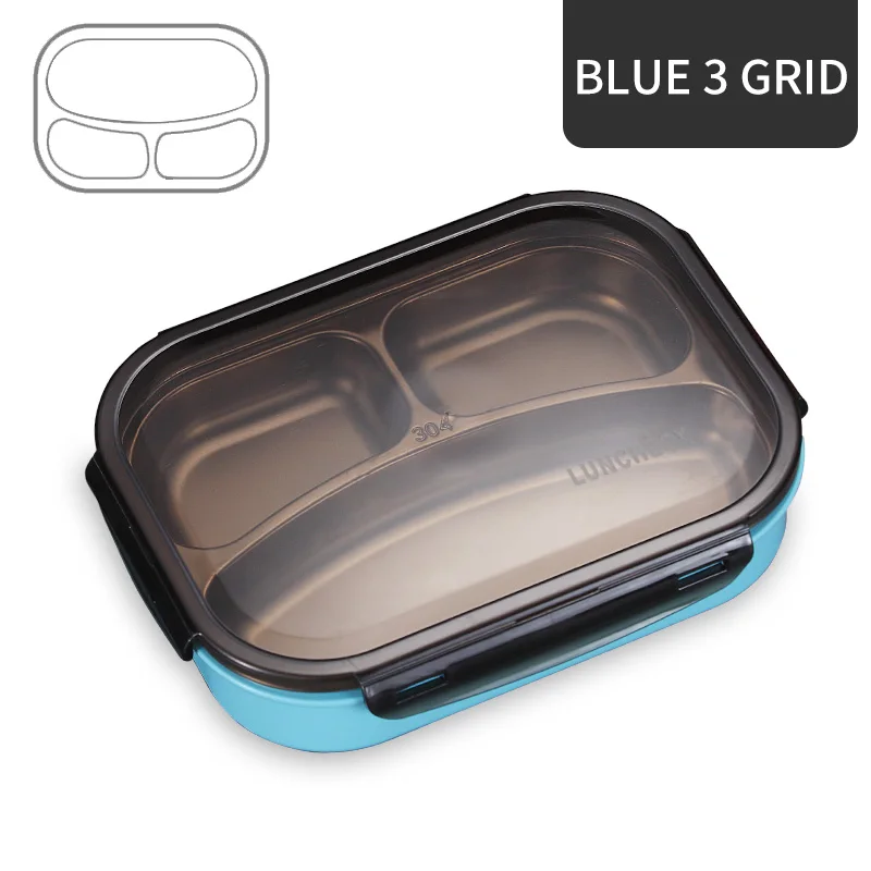 Blue 3 Grid VandHome японский детский Bento Box 304 нержавеющая сталь детская коробка для завтрака с отделениями микроволновые контейнеры для пищевых фруктов - Цвет: Blue 3 Grid