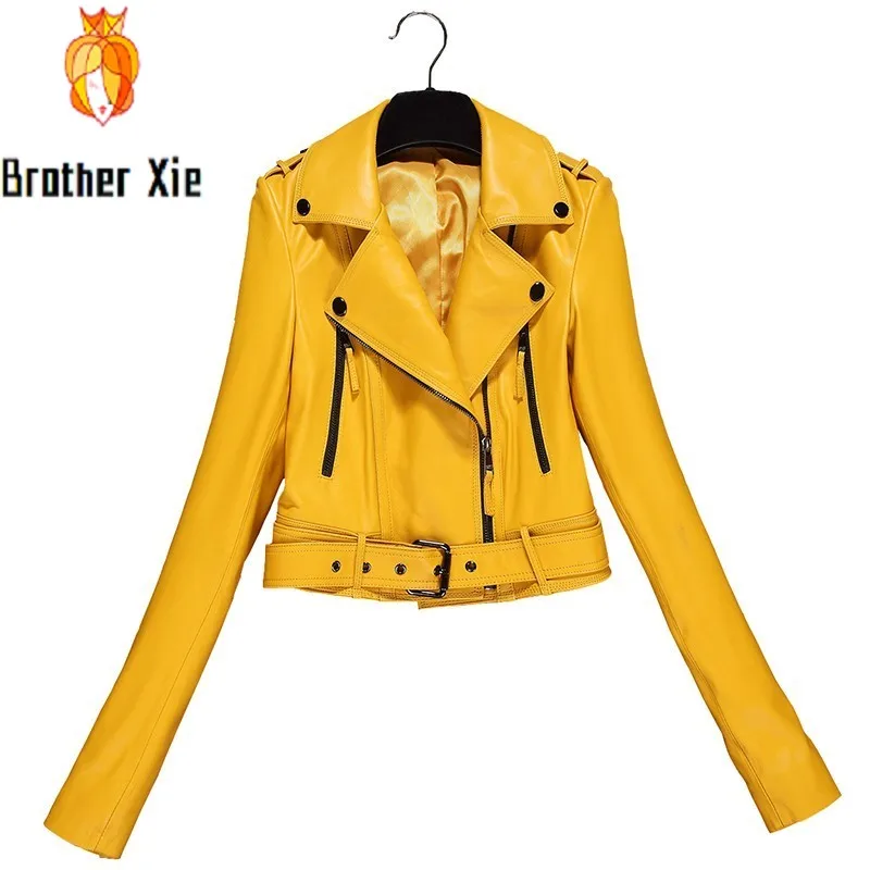 

Spring Autumn Short Genuine Leather Jacket Women Sheepskin Motorcycle Clothing Female Korean Sexy Slim OL Zippers Design Jacket