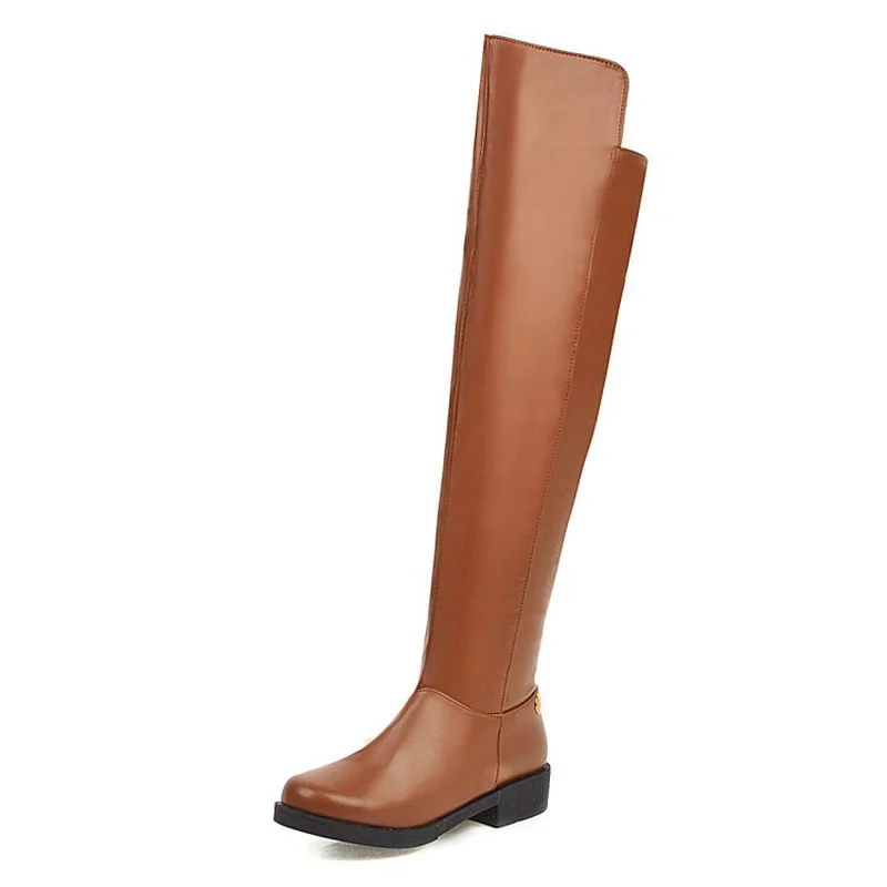 

KALENMOS Autumn Winter Boots Women Low Heel Over The Knee High Boots Zip Leather Black Long Boots Women Reding Boots Size 34-44