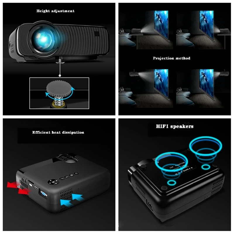 YJ333Up Wifi Projector for Phone Office Home HD Movie Projector Stereo Video Button Glow Projector(US Plug)