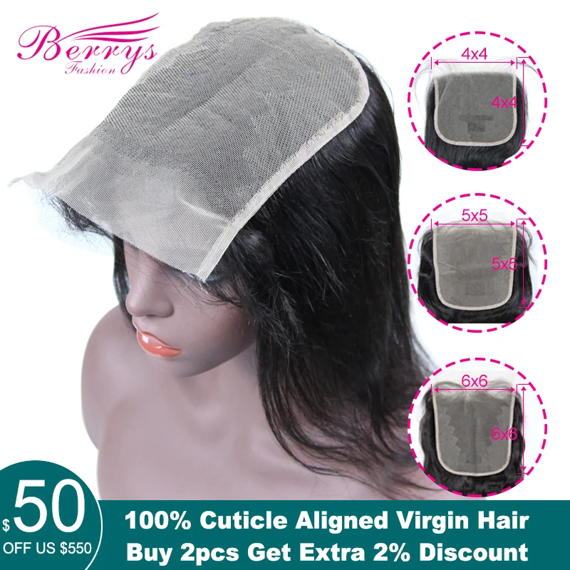 Berrys модный прямой прозрачный 4x4& 5x5& 6x6, бразильские натуральные волосы на шнуровке, необработанные волосы для наращивания