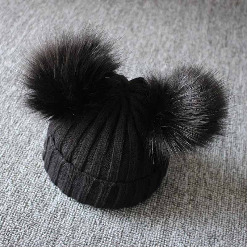 Детские для маленьких мальчиков шапочка для девочек теплая зимняя шапка с двойными помпонами с помпоном-кисточкой вязать От 1 до 3 лет