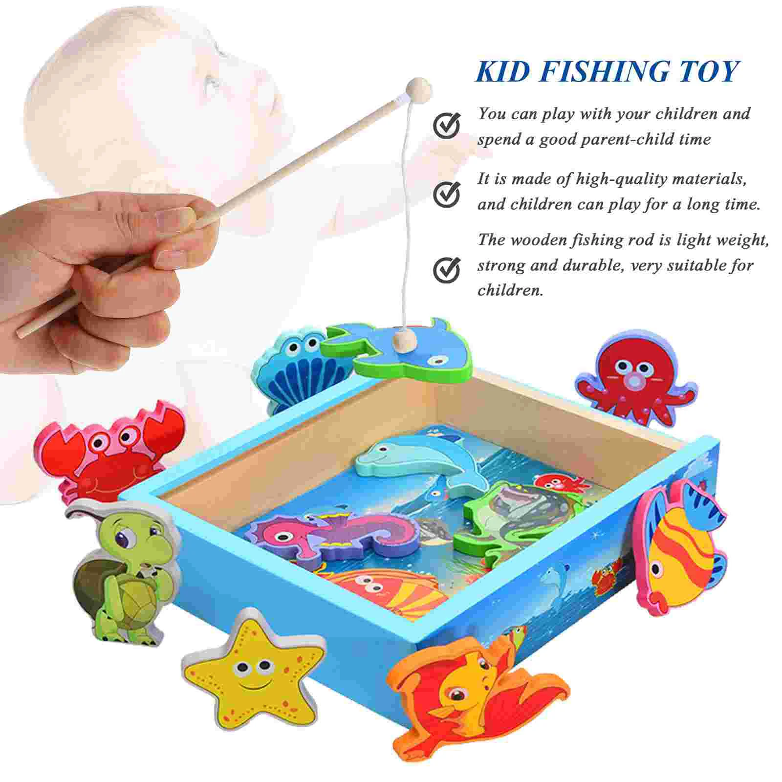 Fishing Pole Magneticgame Wooden Gamesrod Toddler Magnet Net Play Kids Fish  Catching Classroom