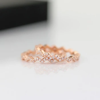 

Dainty CZ Zircon Bands Rose Gold Dainty Skinny Stacking Rings Zig Zag Pattern V Unique Band Delicate Jewelry