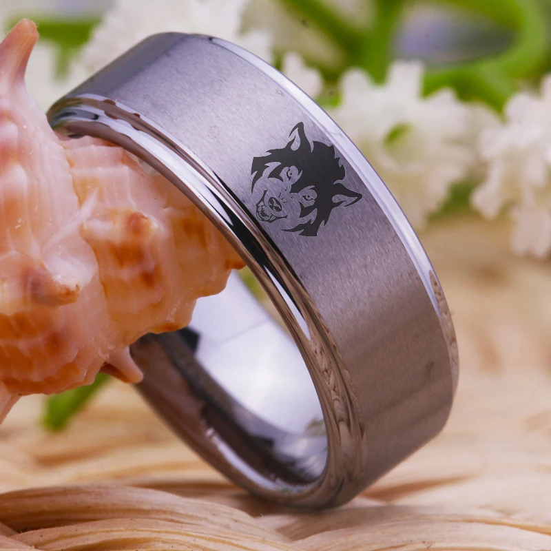 Lone Wolf Head Ring Classic Men 8mm Silver Step Tungsten Wedding Band  Anniversary Gift Party Ring Drop Shipping Jewelry