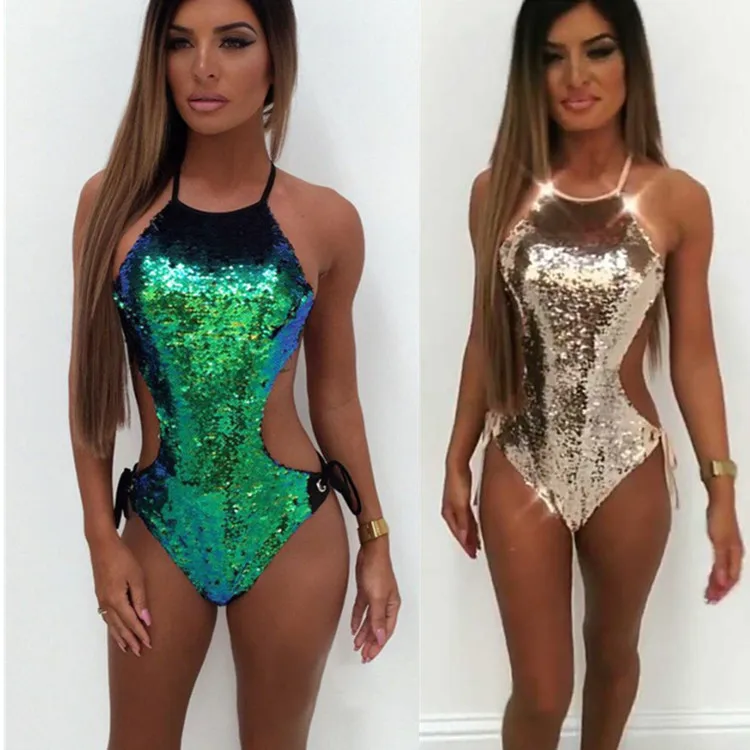 

Gradient AB face sequin swimsuit sexy lace bikini large size high waist push high flash one-piece bikini ladies summer
