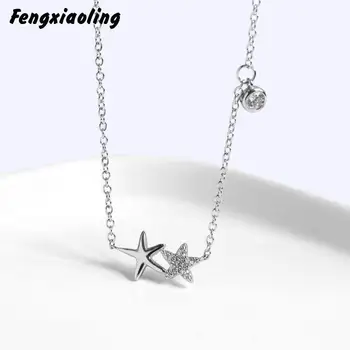 

Fengxiaoling 100% Genuine 925 Sterling Silver Simple Zircon Starfish Pendant Necklaces For Women Fine Jewelry Cute Birthday Gift