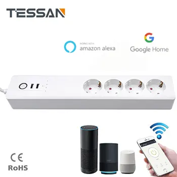 

Wifi Smart Power Strip 4 EU Plug Outlets with 4 USB Port Electric Socket 1.5M Extension App Voice Control with Alexa Google Home