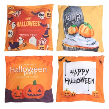 

4Pcs Halloween Digital Printed Pillow Cushion Covers Unique Pillow Cases