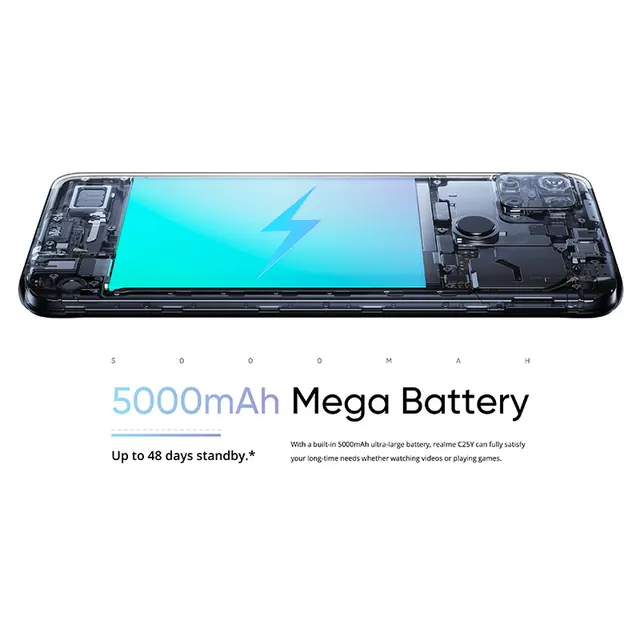 New Realme C25Y Global Version Smartphones 6.5" Unisoc T610 Octa-core 50MP Al Triple Cameras 5000mAh Cellphone 4GB RAM 64GB ROM 3