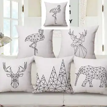 

Home Soft Cotton Linen Bed Waist Cushion Pillow Case Simplicity Lines ELK Soft Back Cushion Single Sides Printing