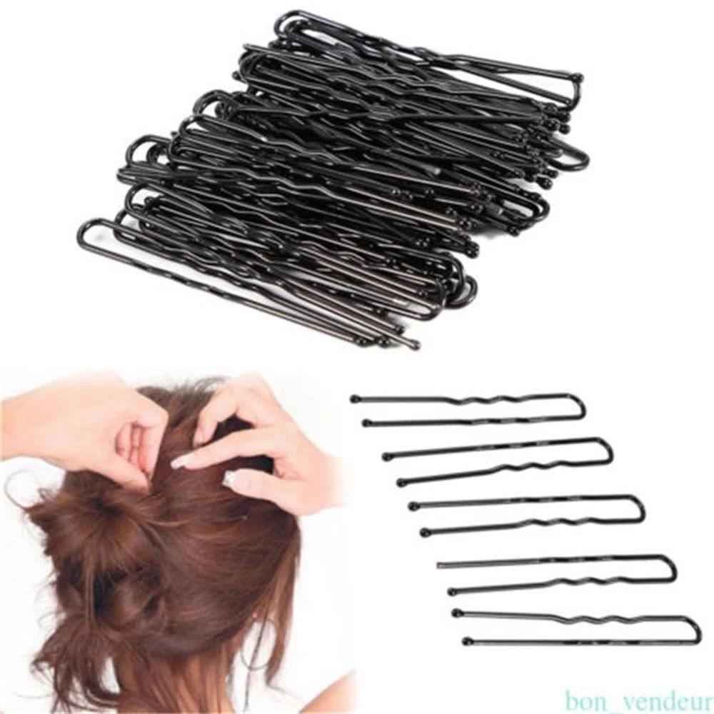 

50pcs 6CM Hair Waved U-shaped Bobby Pin Barrette Salon Grip Clip Hairpins Black Metal Hair Accessories For Bun