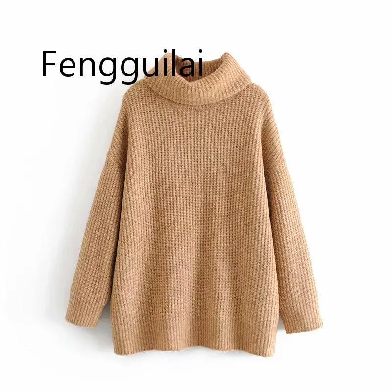 Vadim women turtleneck knitted loose sweater oversized warm thick long sleeve pullovers female casual chic tops
