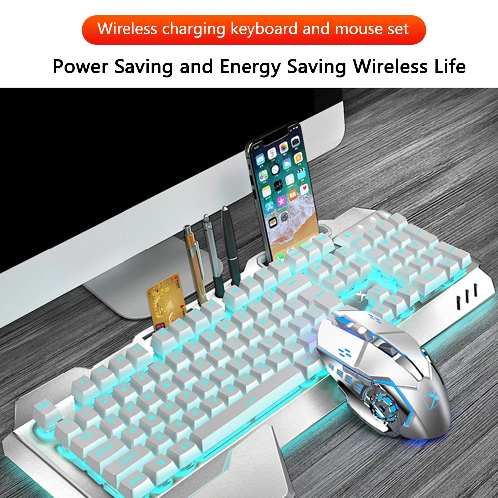 K680 Беспроводная игровая клавиатура и мышь с RGB подсветкой, набор из металлической панели, водонепроницаемая игровая клавиатура, оптическая мышь
