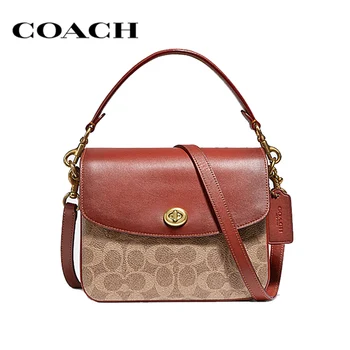 

COACH Signature Canvas Crossbody Bag Inner Zipper Pocket Turnlock Closure Long Chain Leather Strap Shoulder Bags For Women 89089