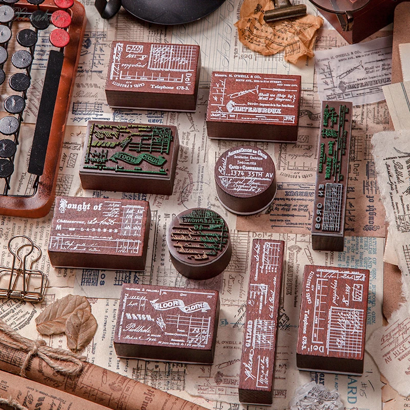 Vintage Fragment Imprint series decoration stamp wooden rubber stamps