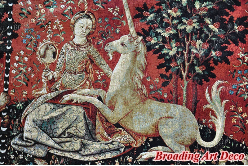Средневековый гобелен с изображением леди и единорога, настенный жаккардовый гобелен, украшение для дома, хлопок,, 139*103 см