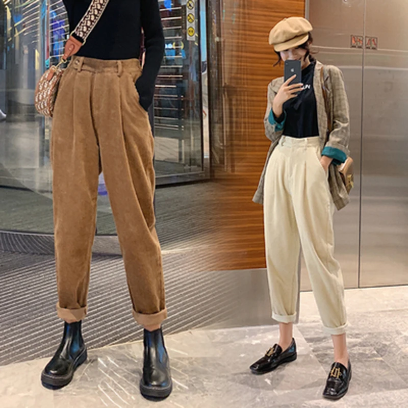 Corduroy Pants Harem Pants Autumn Winter Women Pants Elastic Waist Casual Black Trousers pantalon femme 2019 Plus Size Corduroy Pants Harem Pants Autumn Winter Women Pants Elastic Waist Casual Black Trousers pantalon femme 2019 Plus Size