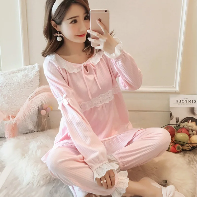 Женский пижамный комплект на осень и зиму куртка для сна штаны Kawaii одежда с