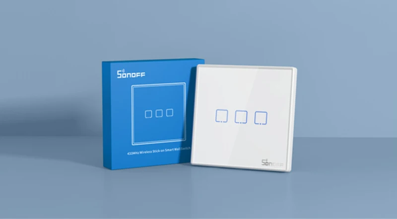 SONOFF T2EU-RF 86 Type Wall Panel 1-3 Gang Sticky 433MHz Wireless RF Remote 2-Way Control for 4CHPROR3 SlampherR2 TX Wall Switch