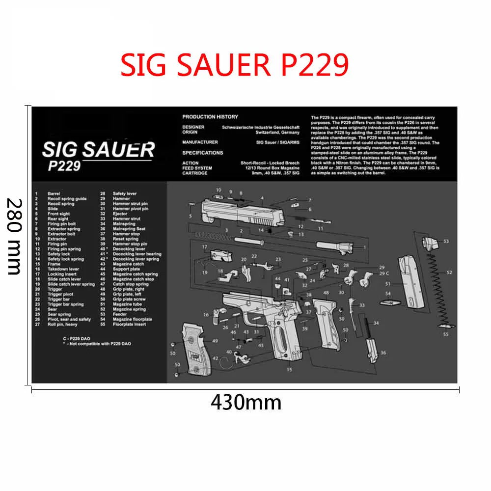 SIG SAUER P229 AR15 AK47 Glock чистящий резиновый коврик с схемой деталей и инструкциями оружейный коврик для мыши Smith Colt 1911 - Цвет: SIG SAUER P229