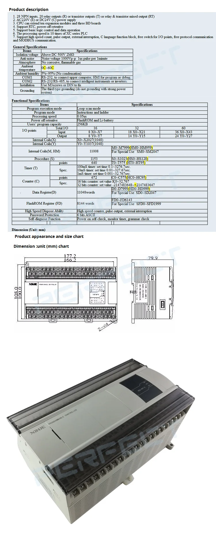 XD3-48RT-E XD3-48R-E XD3-48T-E Xinje PLC контроллер 28 Силовые транзисторы NPN входов, 20 Релейные выходы или Транзисторные выходы или реле и транзистор