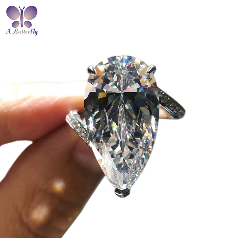 

AButterfly 100% 925 Sterling Silver 12*22MM Pear High Carbon Diamond Luxury Ring Very Shiny Women's Party Fine Jewelry Wholesale