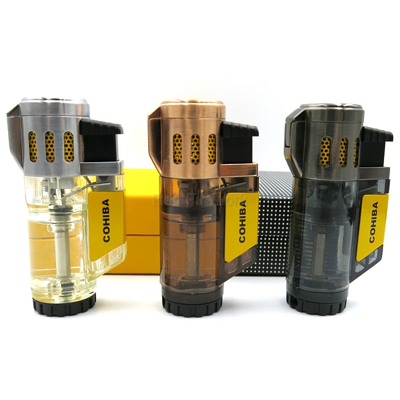 

COHIBA Windproof Lighters Plastic Cigarette Lighter 3 Jet Torch Adjustable Flame Cigar Lighter For Mens Portable With Gift Box