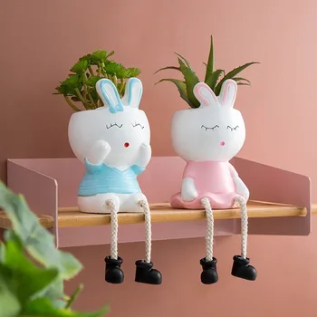 

Nordic Style Cute Rabbit Doll Creative Small Potted Ceramic Plant Decoration Wall Storage Shelf Home Furnishings Desk Placement