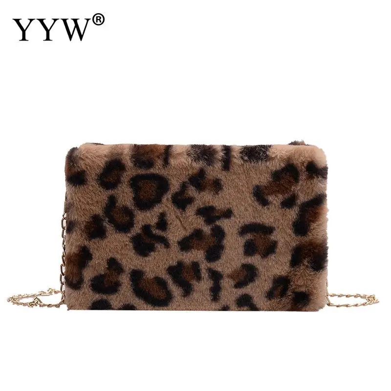 Дамская сумочка с принтом леопарда Женская зимняя Наплечная Сумка из искусственного меха маленькая квадратная сумка женская вечерняя сумка через плечо Рождественский подарок - Цвет: dark brown