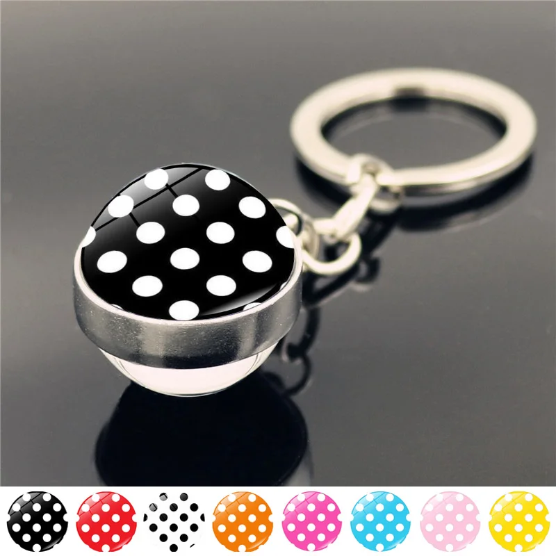 Polka Dot Double-sided Glass Ball Keychain Charms Jewelry Accessories Lover Gifts Creative Car Key Holder for Women | Украшения и