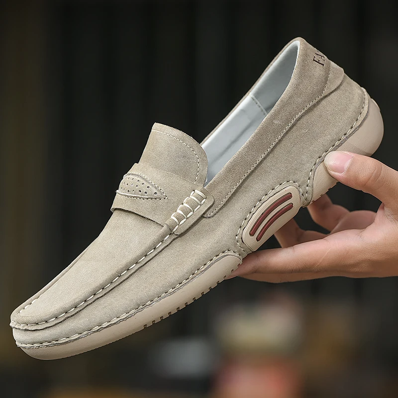 Mens Loafers cow suede Leather Men Casual Shoes outdoor Soft Comfy Slip On Classics Flat Fashion Retro Driving | Обувь