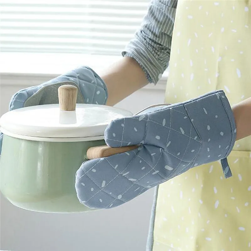 Guantes de silicona para hornear, manoplas antiincrustantes para horno, guantes para microondas de algodón, antideslizantes, para cocina, 1 par