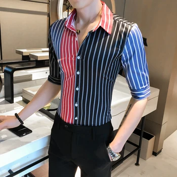 

Summer Striped Shirt Men Half Sleeve Casual Business Blouse Slim Dress Shirts Social Streetwear Men Clothes Camisas Para Hombre