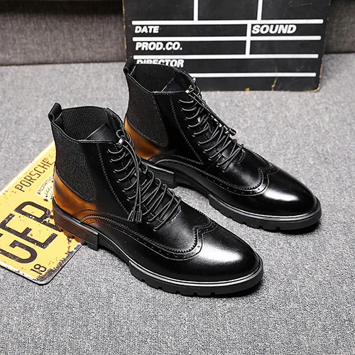 Мужские ботинки martin; сезон весна-осень; ботинки в байкерском стиле для взрослых; мужские ботильоны на шнуровке; мужская повседневная кожаная обувь; мужская обувь - Цвет: Черный