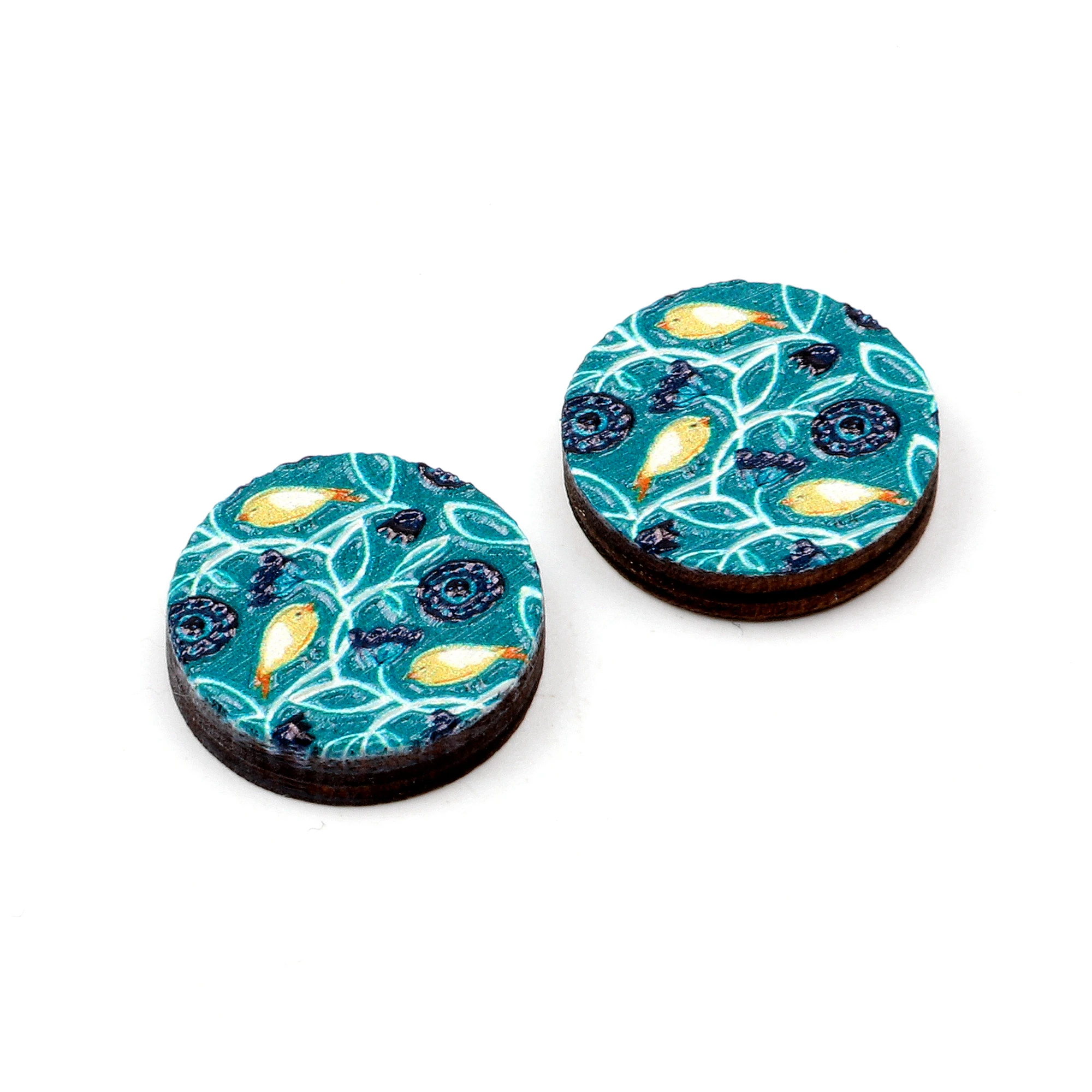 

Unique 3D Flower Embossed 16mm Round Coloured Drawing pattern Laser Cut wood Cabochon DIY for Rings, Earring,Brooch,Necklace