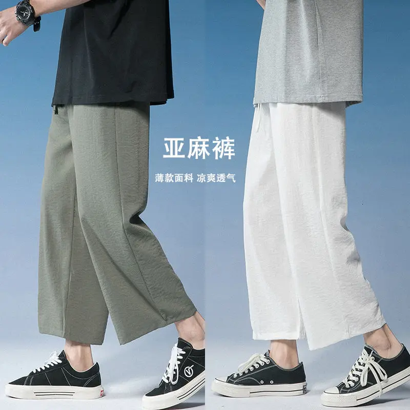 

2021 Men's Cotton Linen Baggy Cargo Pants Loose Straight Casual Pants Thin Joggers Sweatpants Streetwear Hip Hop Trousers