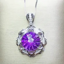 Ожерелье из натурального аметиста, подвеска,, Стерлинговое Серебро 925 пробы, 10*10 мм, 3.5ct, большое ювелирное изделие# Q910195