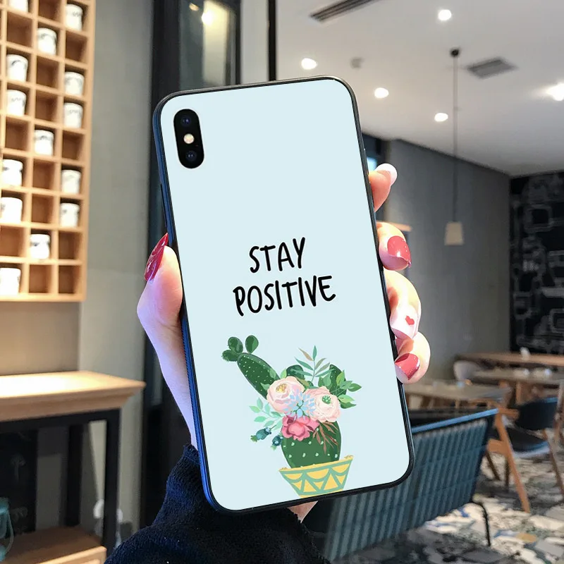 Kartun Kaktus Lembut Hitam untuk iPhone 8 7 6 6S Plus X XS MAX 5 5S SE XR 11 11pro Promax Ponsel