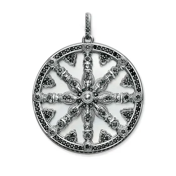

Black CZ Mother-of-pearl Disc Karma Wheel Pendants Fit Necklace, Thomas Style Pendant 925 Sterling Silver Ts Jewelry for Women