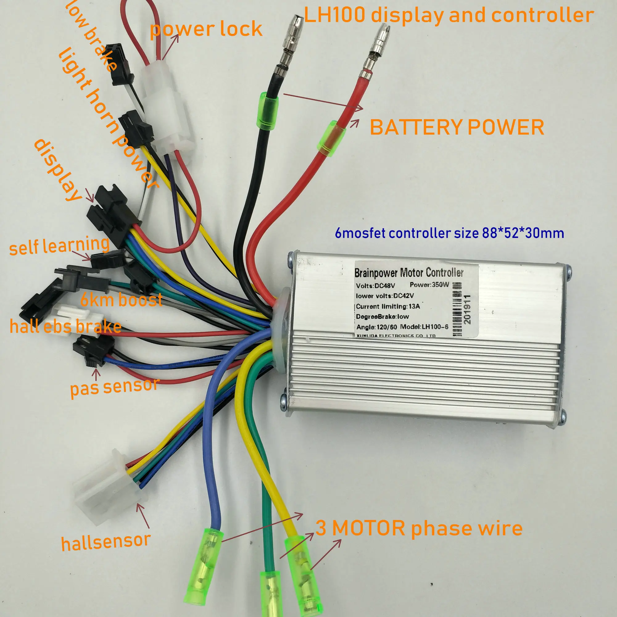 ЖК-дисплей белый/цветной экран с переключателем и контроллером 24v36v48v60v250w350w Электрический велосипед Скутер MTB трехколесный велосипед подвижные части